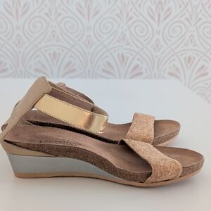 Naot Beige and Gold Wedge Sandals- Size 36